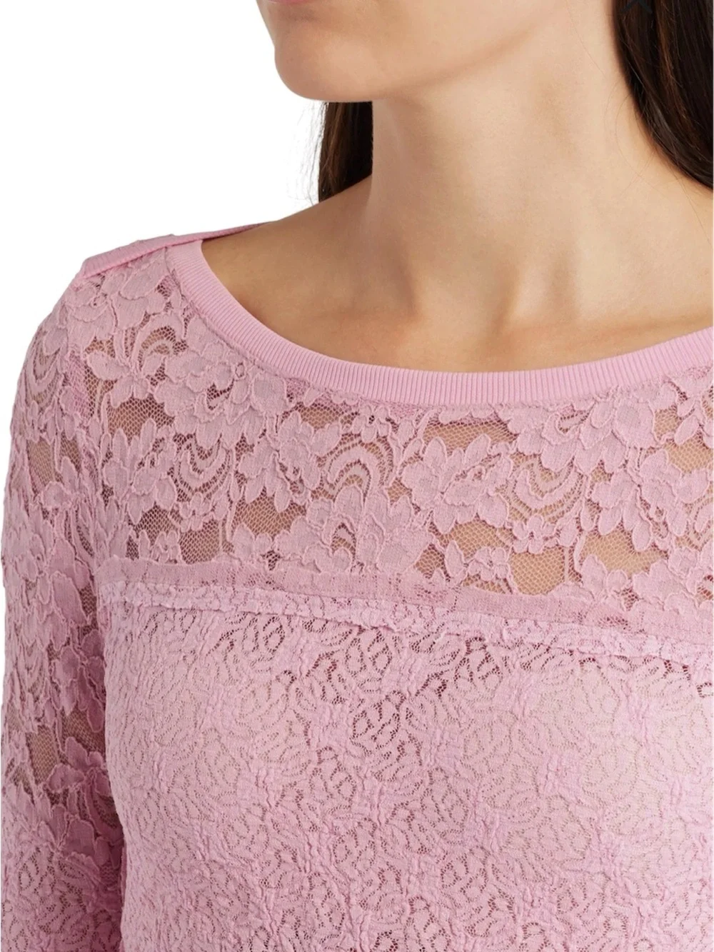 Free People Pink Lace Bell-Sleeve Top